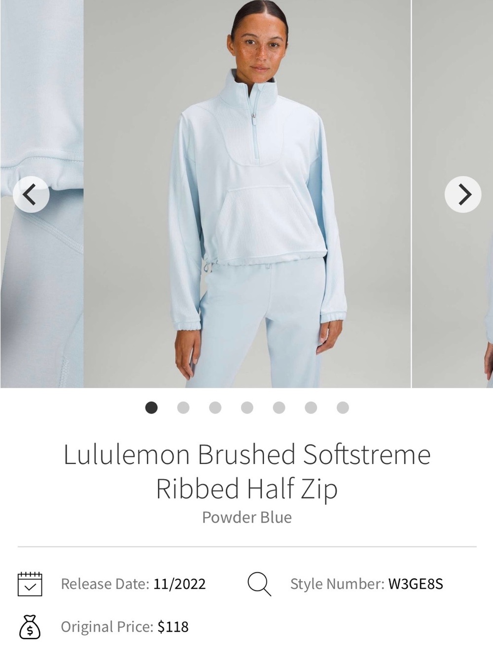 Lululemon Brushed Softstreme Ribbed Half Zip Powder Blue Size 4 Rare